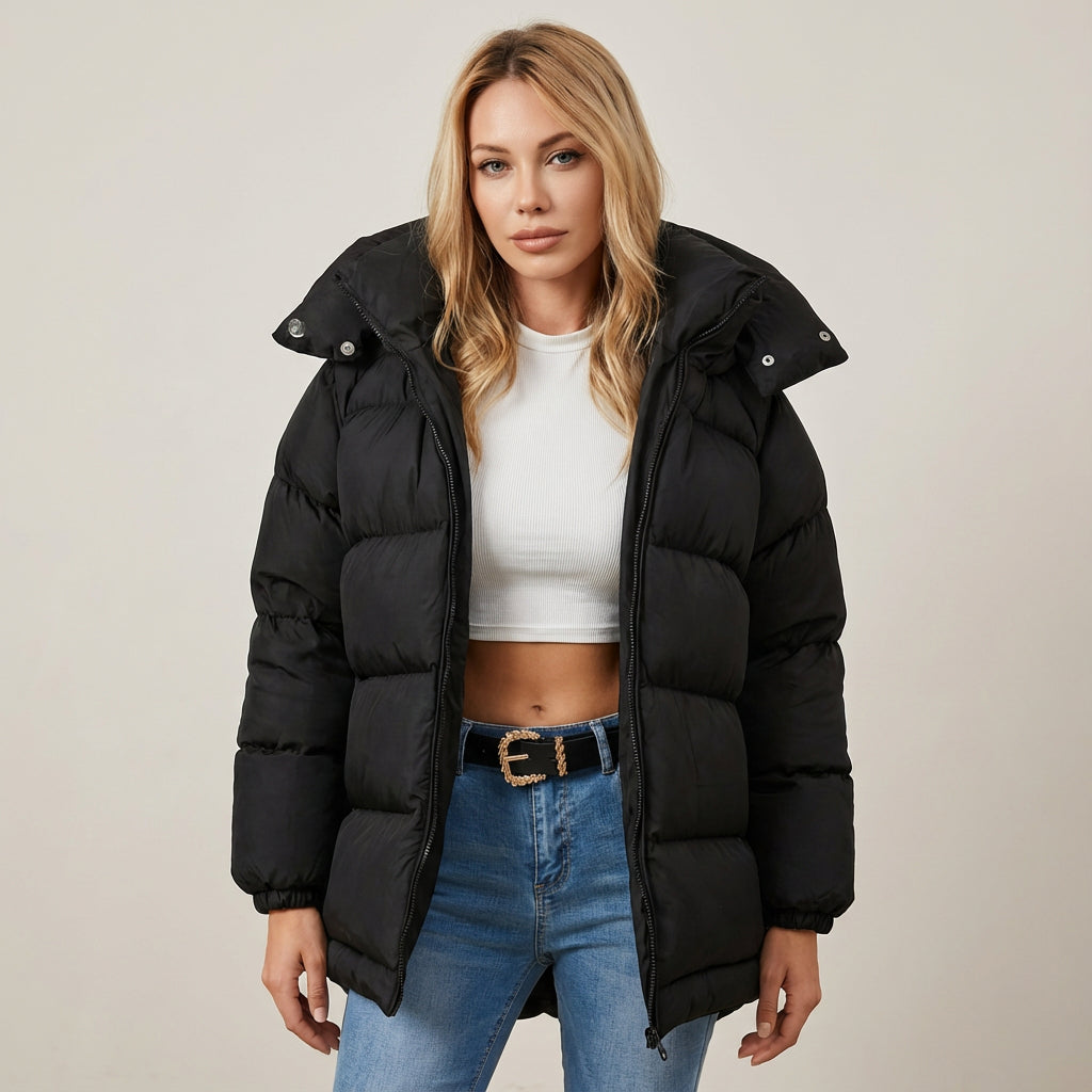 Fiona Women's Black Puffer Jacket | Premium Insulation, Stylish Design