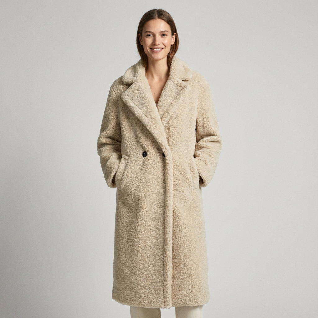 Tara Women's Winter Coat | Oversized Teddy Fur, Cozy Double-Breasted Design