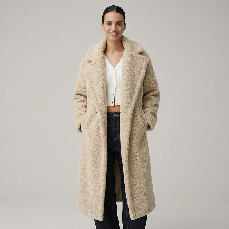 Tara Women's Winter Coat | Oversized Teddy Fur, Cozy Double-Breasted Design