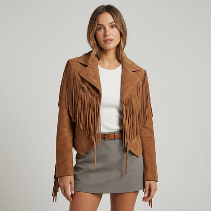 Veste pour femme Ariellea | Détail franges en suède, style bohème chic