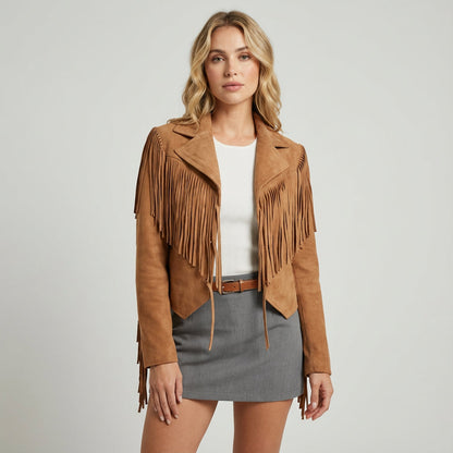 Veste pour femme Ariellea | Détail franges en suède, style bohème chic