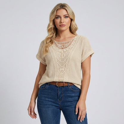 Haven Ella Women’s Lace Top | Front Lace Panel, Short Sleeves
