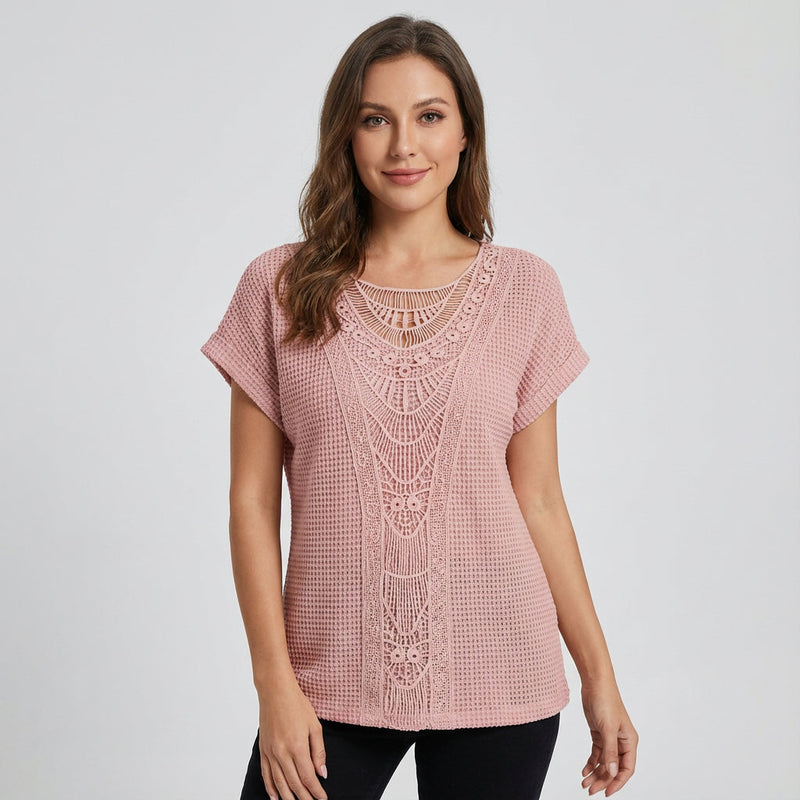 Haven Ella Women’s Lace Top | Front Lace Panel, Short Sleeves