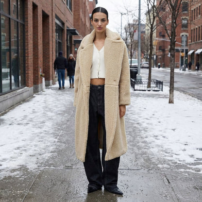 Tara Women's Winter Coat | Oversized Teddy Fur, Cozy Double-Breasted Design