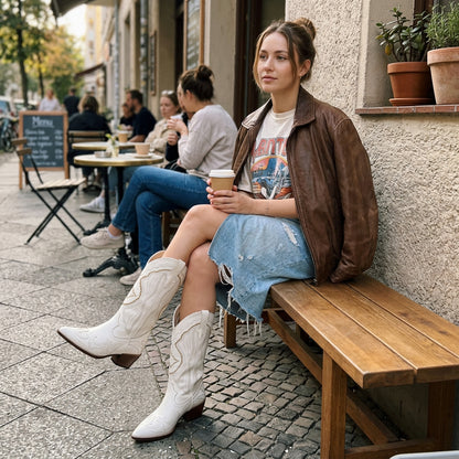 Vera Women's Cowgirl Boots | Embroidered Design, Thick Heel, Black