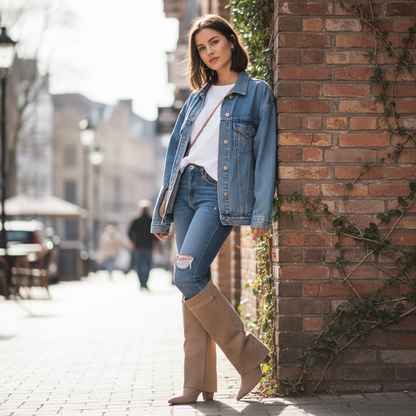 Nena Women's Knee High Boots | Wide Flare Top, Block Heel