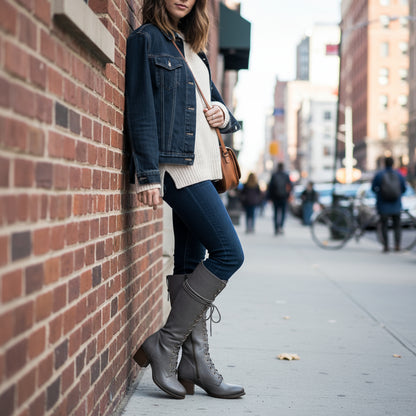 Sero Women's Knee High Boots | Lace-Up Front, Chunky Heel