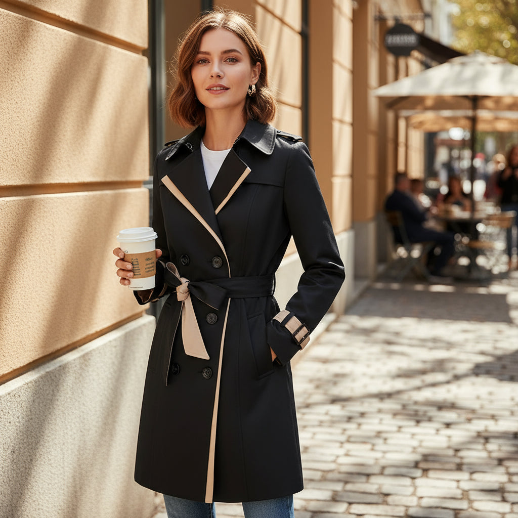 Elora Women's Trench Coat | Double-Breasted Design, Cotton Blend