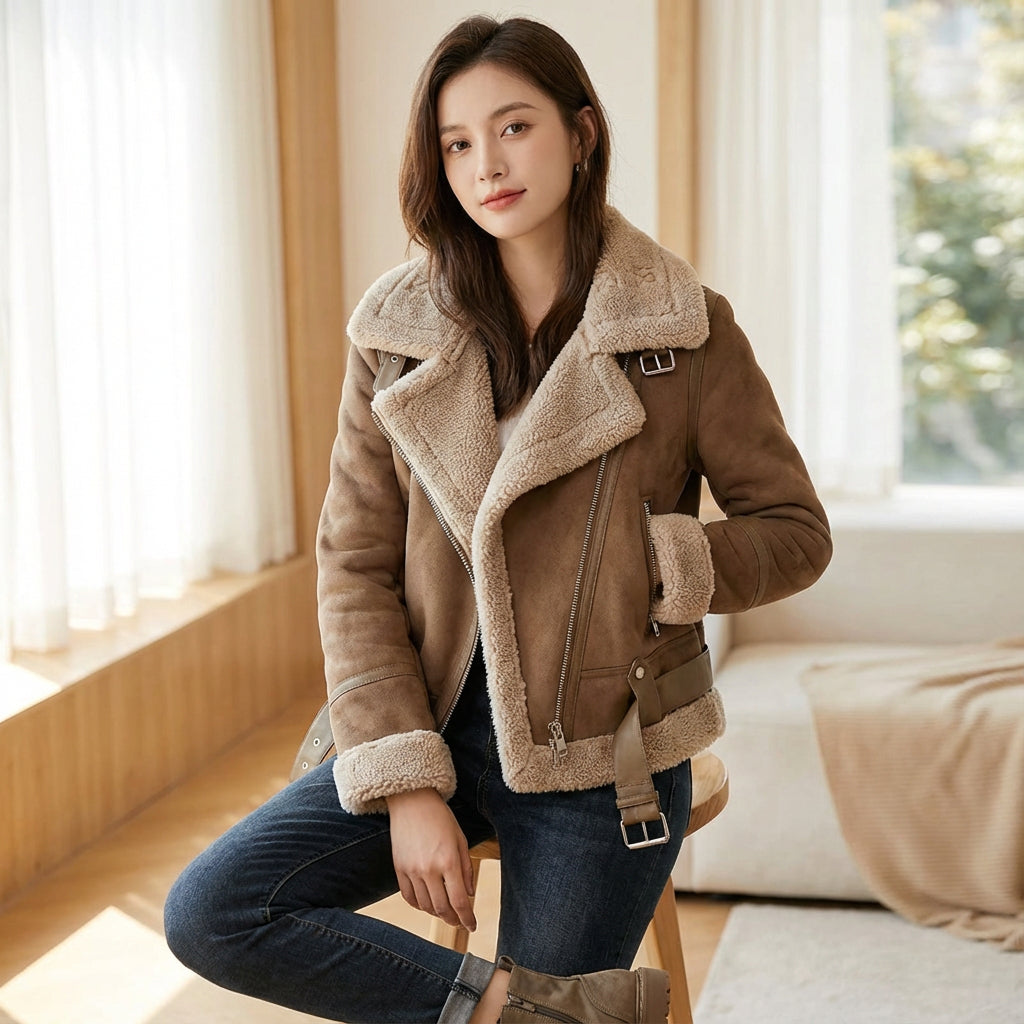 Taryn Women's Moto Jacket | Shearling-Lined, Chic Design