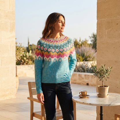 Calyrix Women’s Knit Sweater | Nordic Pattern, Crew Neck