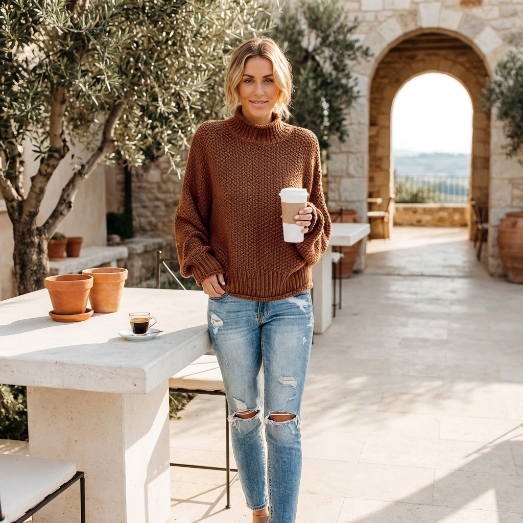 Cressida Women’s High-Neck Pullover | Textured Knit, Long Sleeve