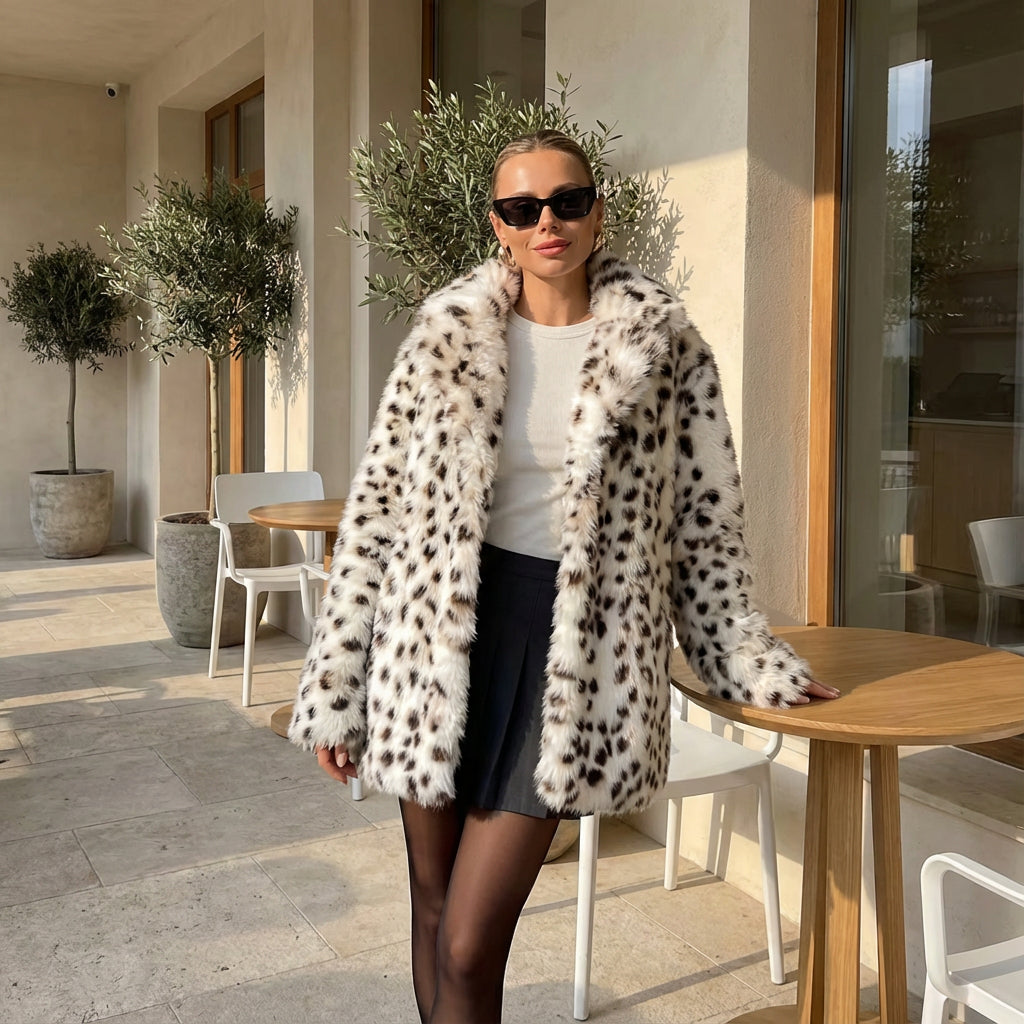 Nina Women's Faux Fur Coat | Luxurious Leopard Print, Winter Essential