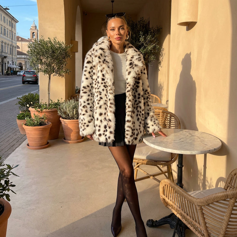 Nina Women's Faux Fur Coat | Luxurious Leopard Print, Winter Essential