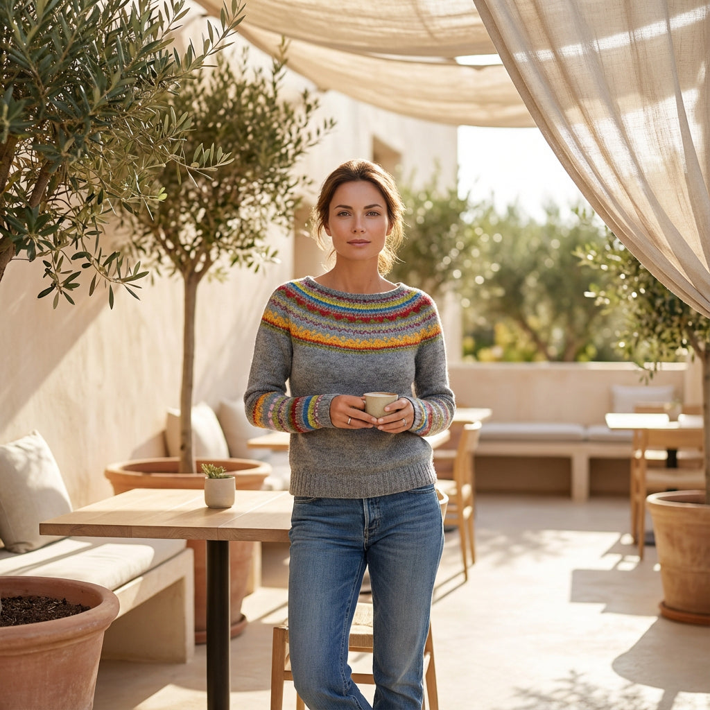 Avelyn Women’s Knit Sweater | Boat Neck, Multicolor Pattern