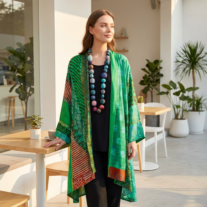 Aurex Women’s Open Cardigan | Patchwork Print, Relaxed Silhouette