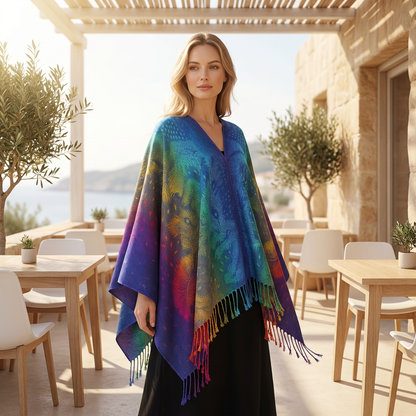 Zephyra Women’s Wrap Scarf | Multicolor Pattern, Fringed Edges