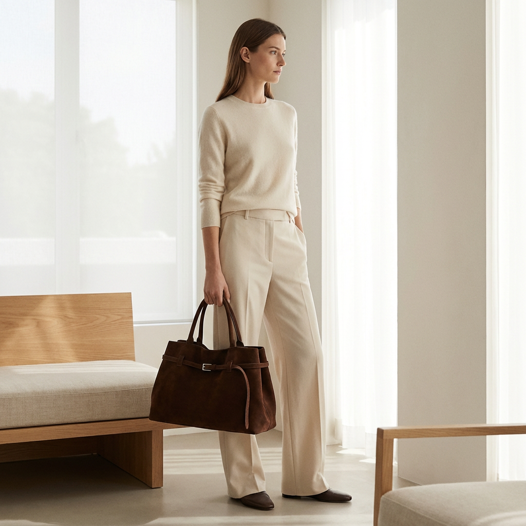 Aurelia Women’s Suede Handbag | Belted Front Design, Top Handle