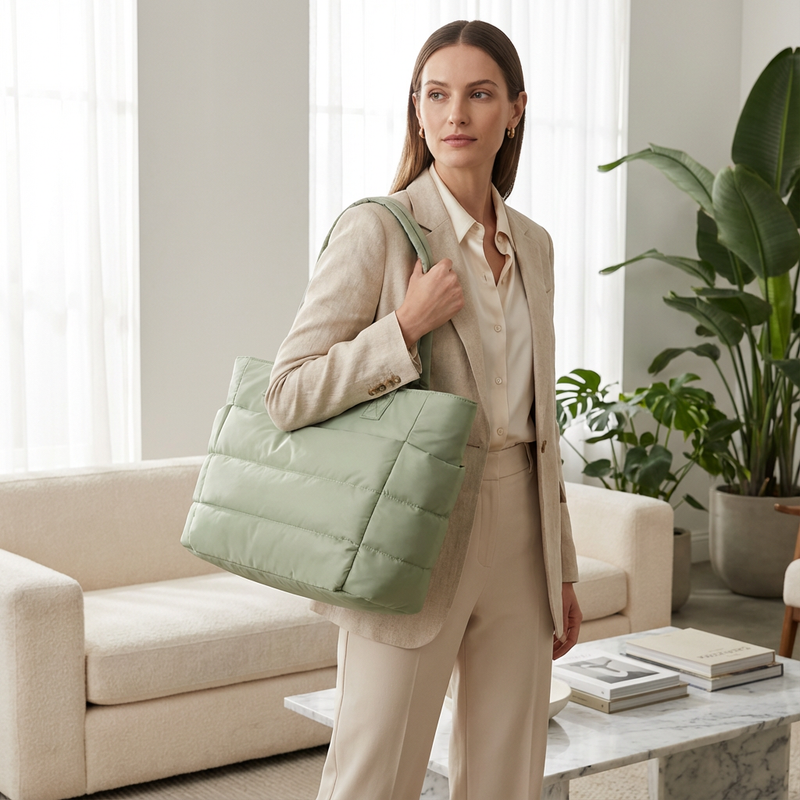Wren Luma Women's Puffer Tote Bag | Quilted Nylon, Side Pockets