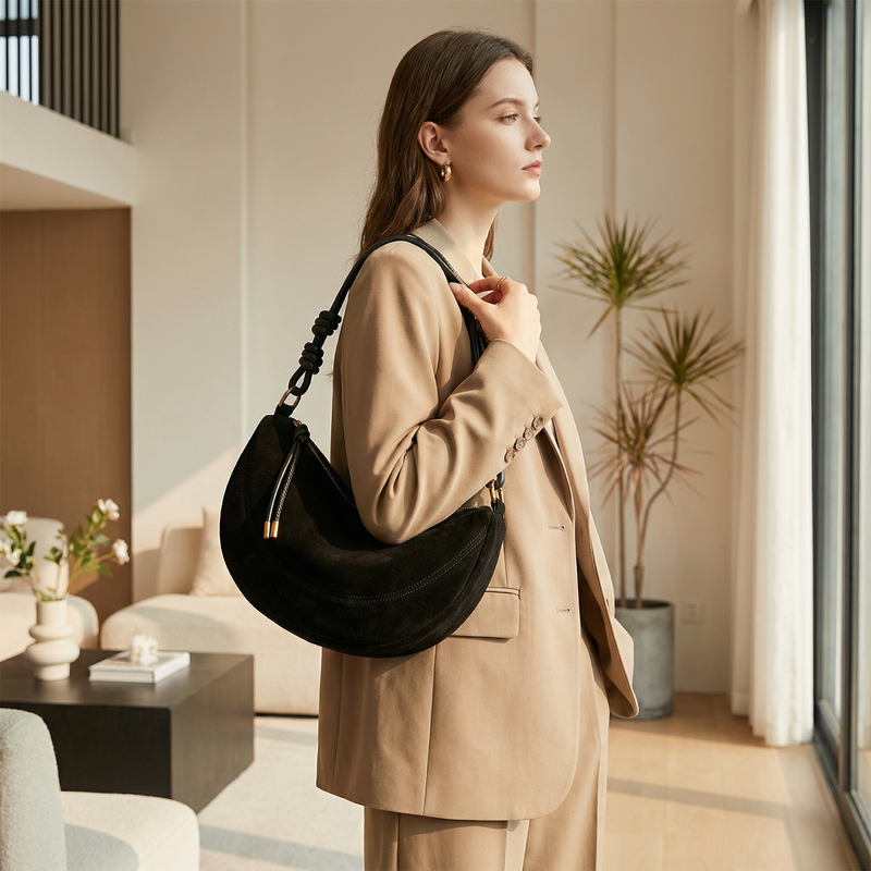 Mila Women’s Shoulder Bag | Crescent Shape, Knotted Strap
