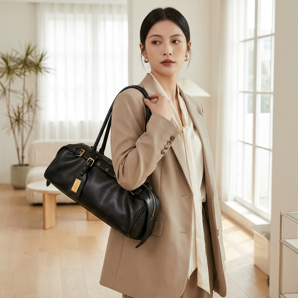 Camila Women’s Shoulder Bag | Cylindrical Shape, Buckle Strap Details