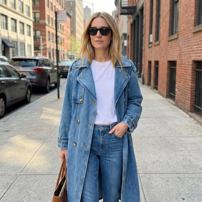 Slate Jenera Women's Denim Trench Coat | Oversized Fit, Double-Breasted