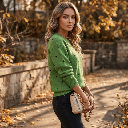 Dotte Women’s Knit Sweater | Crew Neck, Dot Pattern