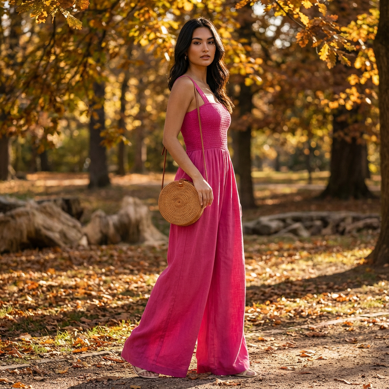 Slate Lucia Women’s Jumpsuit | Smocked Bodice, Wide-Leg Silhouette