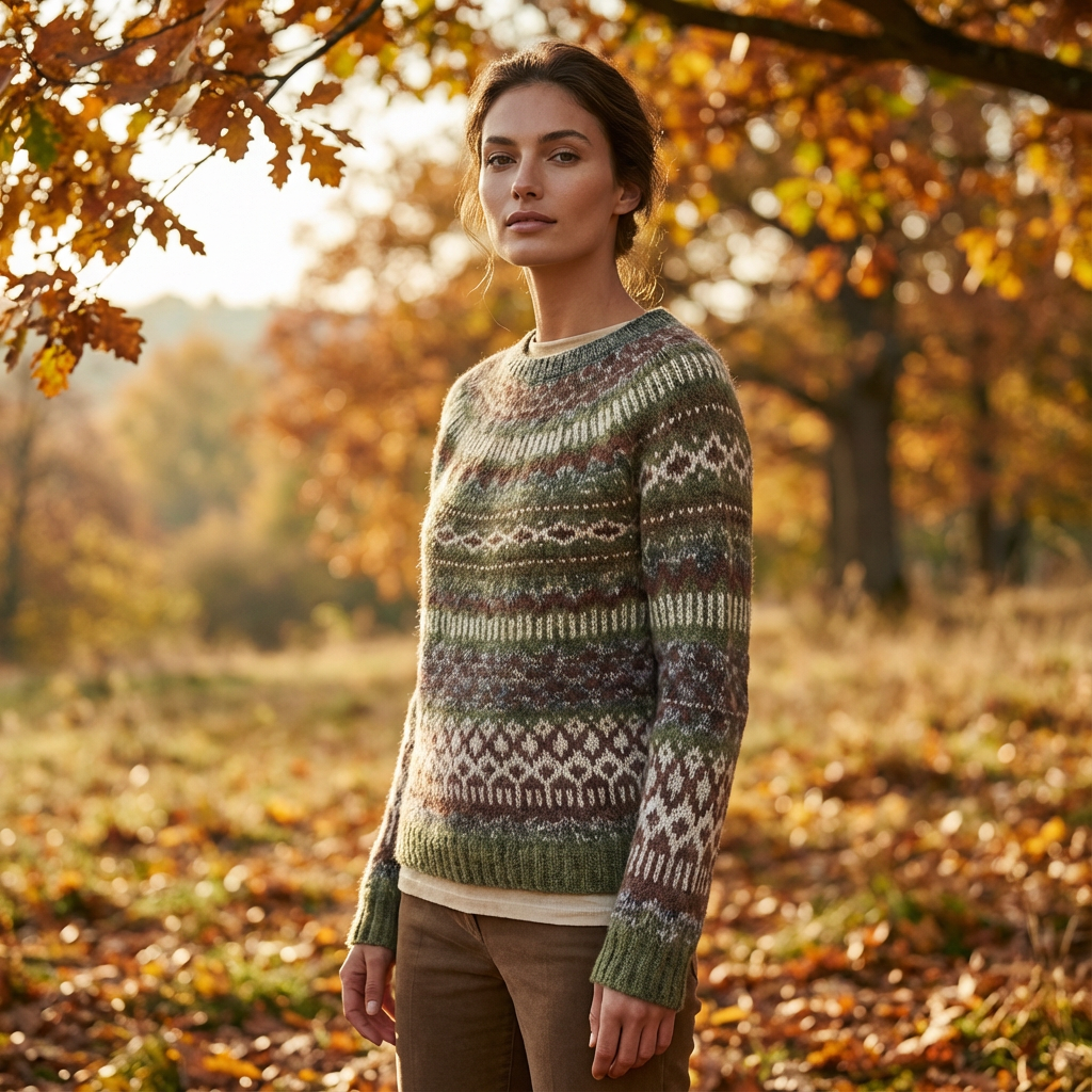 Calyrix Women’s Knit Sweater | Nordic Pattern, Crew Neck