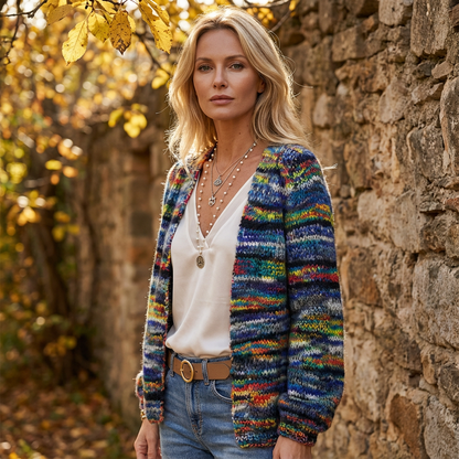 Cardigan Tricot Femme Seraphine | Ouvert, Motif Multicolore