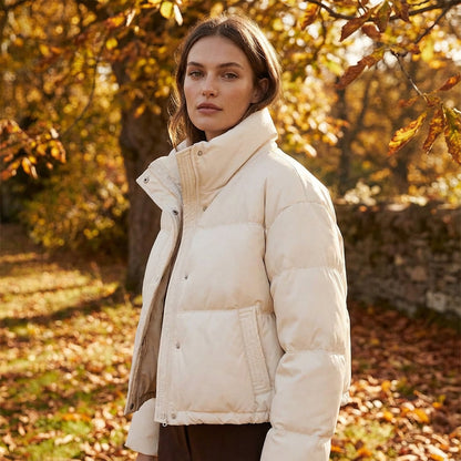 Isle Ariana Women’s Cropped Puffer Jacket | High Neck, Quilted Design