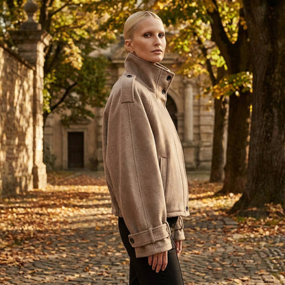 Aria Women’s Cropped Coat | Stand Collar, Relaxed Silhouette
