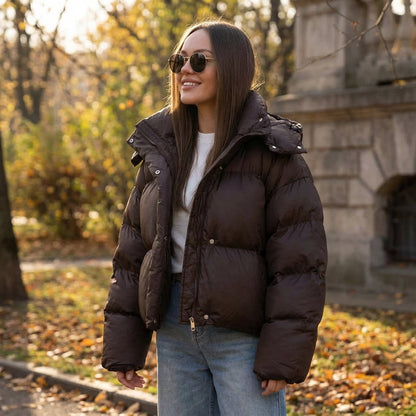 Fable Ariana Women’s Short Puffer Jacket | Hooded Design, Oversized Silhouette