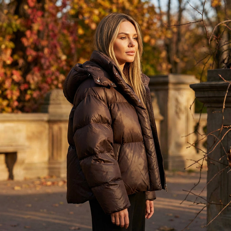 Fable Ariana Women’s Short Puffer Jacket | Hooded Design, Oversized Silhouette