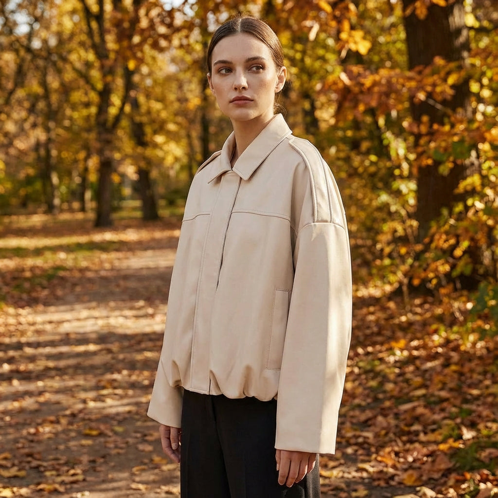 Elise Women’s Cropped Bomber Jacket | Zip-Front, Relaxed Silhouette