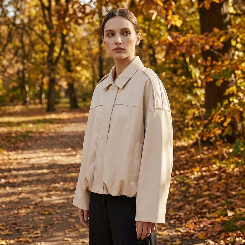 Elise Women’s Cropped Bomber Jacket | Zip-Front, Relaxed Silhouette