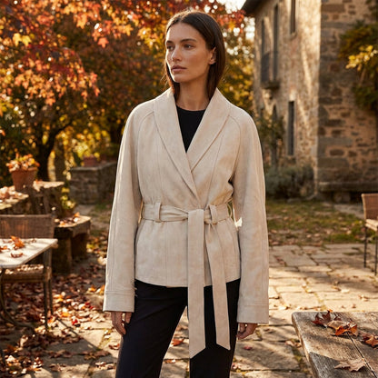 Elise Women’s Belted Wrap Jacket | Shawl Collar, Waist-Tie Design