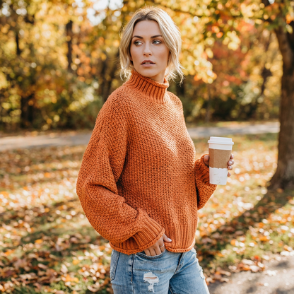 Cressida Women’s High-Neck Pullover | Textured Knit, Long Sleeve