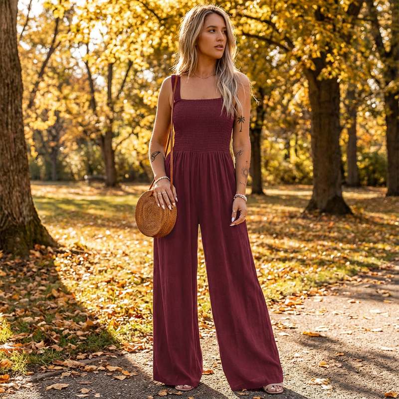Slate Lucia Women’s Jumpsuit | Smocked Bodice, Wide-Leg Silhouette