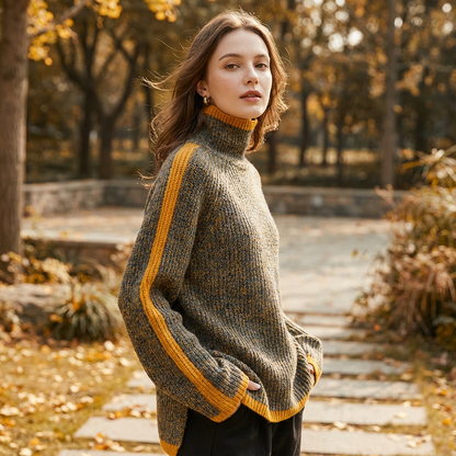 Virella Women’s Turtleneck Sweater | Ribbed Knit, Contrast Trim