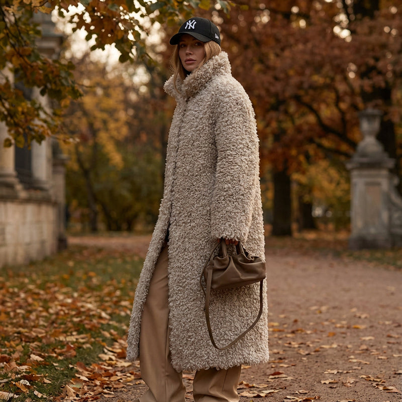 Gina Women's Coat | Faux Fur Shearling Maxi, Trendy Winter Style