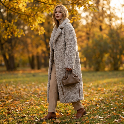 Gina Women's Coat | Faux Fur Shearling Maxi, Trendy Winter Style