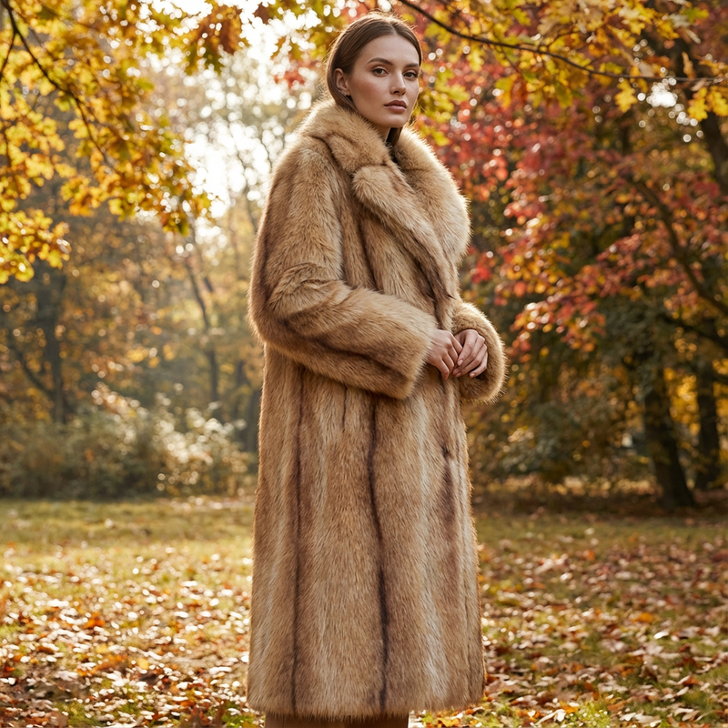 Nina Women's Maxi Coat | Faux Fur, Striped Design