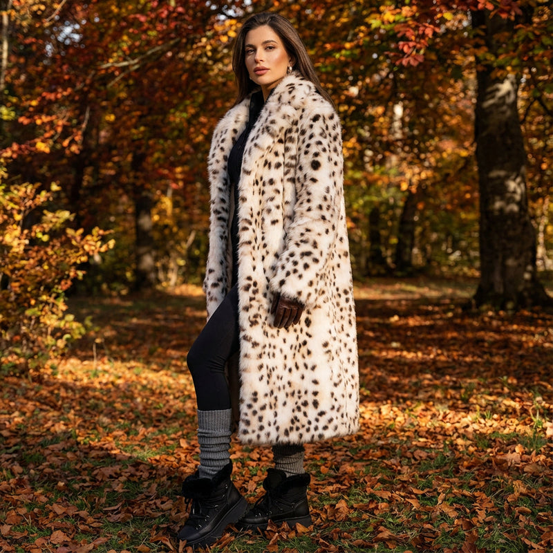 Manteau en fausse fourrure pour femmes Nina | Imprimé léopard, mode hivernale