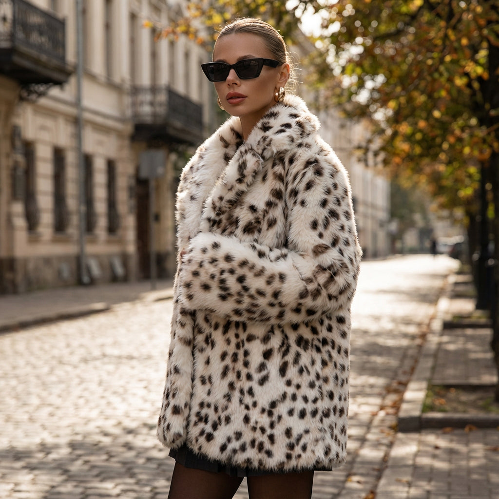 Nina Women's Faux Fur Coat | Luxurious Leopard Print, Winter Essential