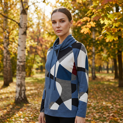 Thistle Virella Women’s Pullover Hoodie | Geometric Print, Cowl Neck