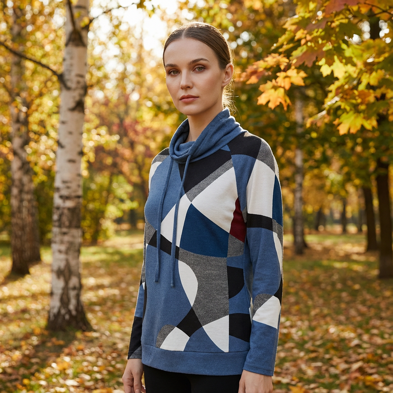 Thistle Virella Women’s Pullover Hoodie | Geometric Print, Cowl Neck