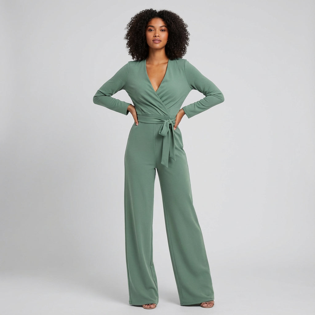 Freya Women's Jumpsuit | Elegant Wrap V-Neck, Wide-Leg Design