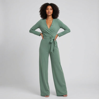Freya Women's Jumpsuit | Elegant Wrap V-Neck, Wide-Leg Design