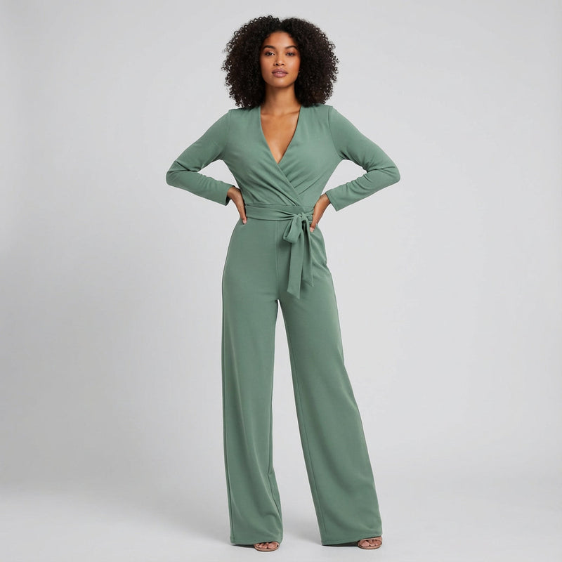 Freya Women's Jumpsuit | Elegant Wrap V-Neck, Wide-Leg Design