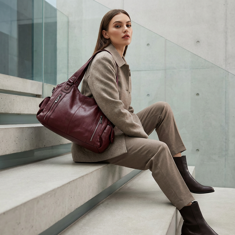 Bolso tote de hombro para mujer Arden | Frente con doble cremallera, Silueta estructurada